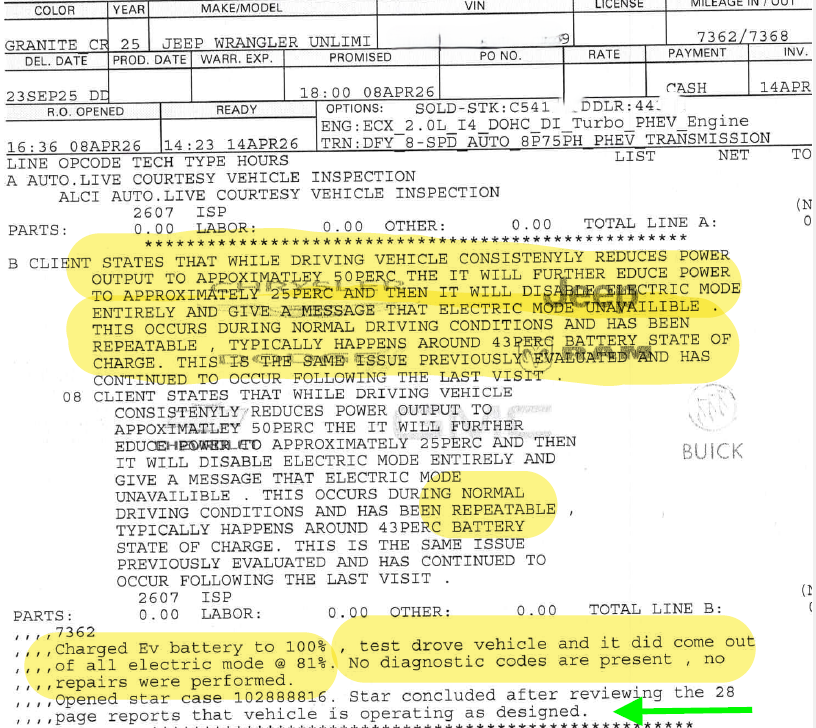 Repair order documenting the staged power reduction and a STAR case opened.